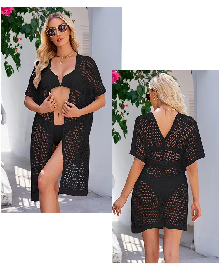 Sexy Hollow Knit Beach Out Holiday Knitted Tops Crochet Bikini Beach Cover Up Women's Tunic