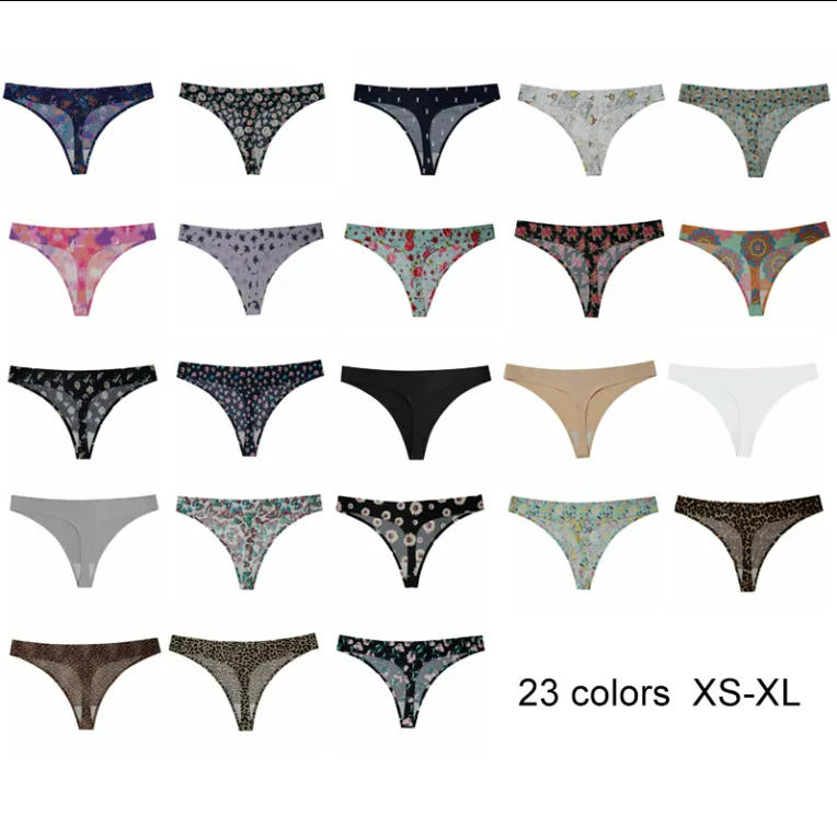 Manufacturer Laser Cut Ice Silk Seamless Printed XL Thong T Back 2023 Women Ladies G String Panties