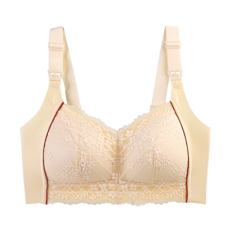 Comfortable Seamless Pregnancy Nursing Bra with Lace Embroidery Convenient for Breastfeeding Postpartum