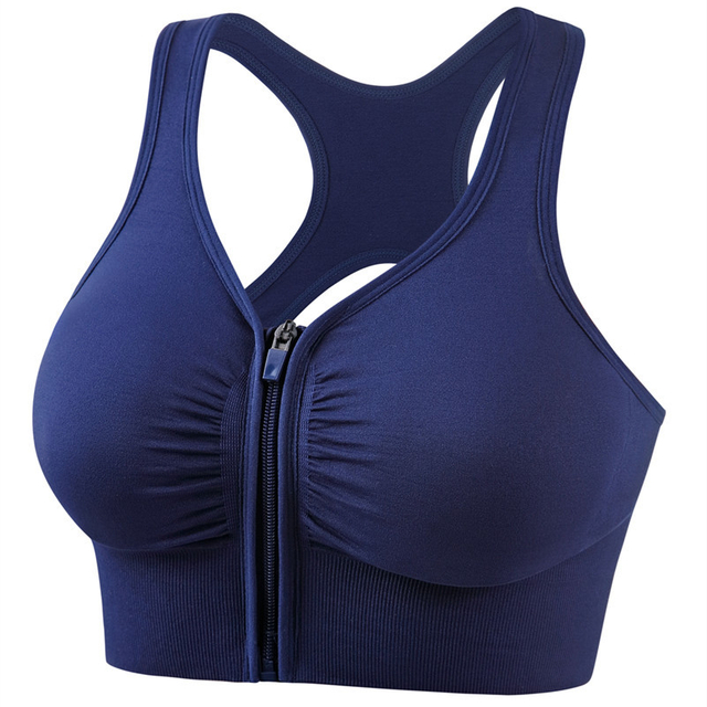 Women's Plus Size Shockproof Sports Bra for Running Yoga Fitness Hollow Beauty Back Front Zipper Breathable Seamless Sports