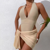 Custom Women Sexy Halter Bikinis Set Soild Swimsuit Cover Up Skirt String Beachwear Swimwear