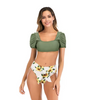 Design Women's Two Pieces Swimsuit Fashion Sexy Bubble Sleeve Solid Color Swimwear Bikini
