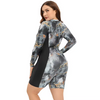 Plus Size One-Piece Swimsuit For Women Modest Print Plus Size Long Sleeve Swimwear