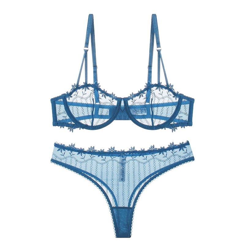 Super Thin Transparent Lace Bra Breathable Sexy Embroidery comfort Set Bow See Through Women Sexy Underwear