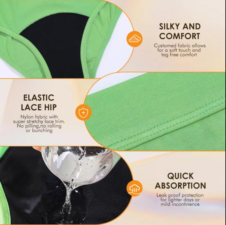 Women Leak Proof Reusable Menstrual Underwear Breathable Washable Menstrual Period Panties Underwear for Ladies