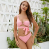 Custom Logo Private Label Swimsuit Pink Color Split Swim Wear Bikini Sexy One Shoulder Bikini Swimsuit