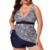 Plus Size Tankini Set Colorblock Two Piece Swimwear Shell Print Swimsuit High Stretch Modest Beach Bathing Suit