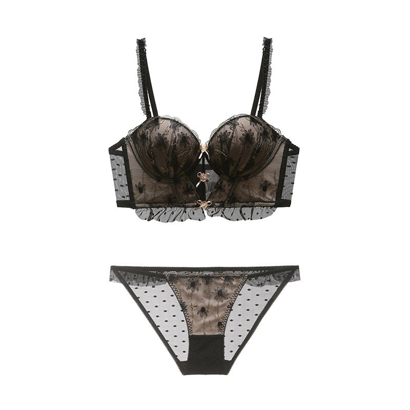 Body Sculpting Lace Embroidered Vintage Corset Bra Embroidery Bra Underwear Set