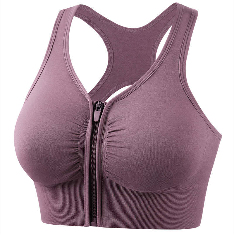Women's Plus Size Shockproof Sports Bra for Running Yoga Fitness Hollow Beauty Back Front Zipper Breathable Seamless Sports
