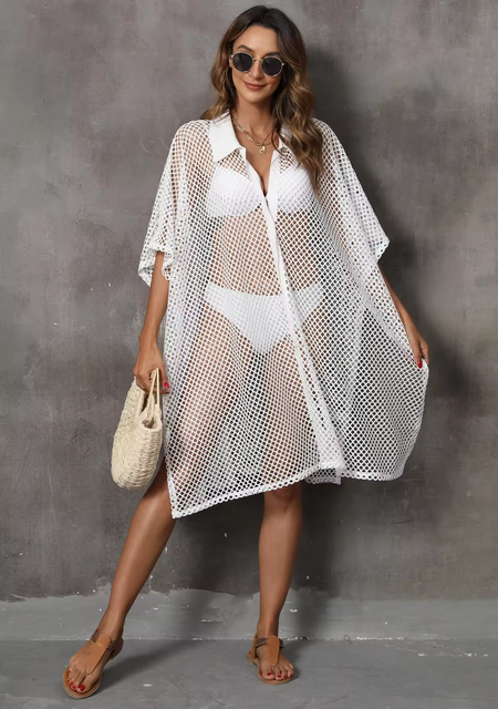 Women Sexy Summer Mesh Shirt Bikini Beach Cover Up Dress Beach Shirt