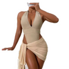 Custom Women Sexy Halter Bikinis Set Soild Swimsuit Cover Up Skirt String Beachwear Swimwear