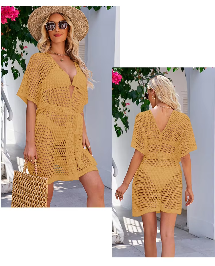 Sexy Hollow Knit Beach Out Holiday Knitted Tops Crochet Bikini Beach Cover Up Women's Tunic