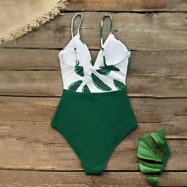 Girls Beach Bathing Suit Swimwear Banana Leaf Twist-Front Swimsuit Women Sexy V-neck Padded Cups