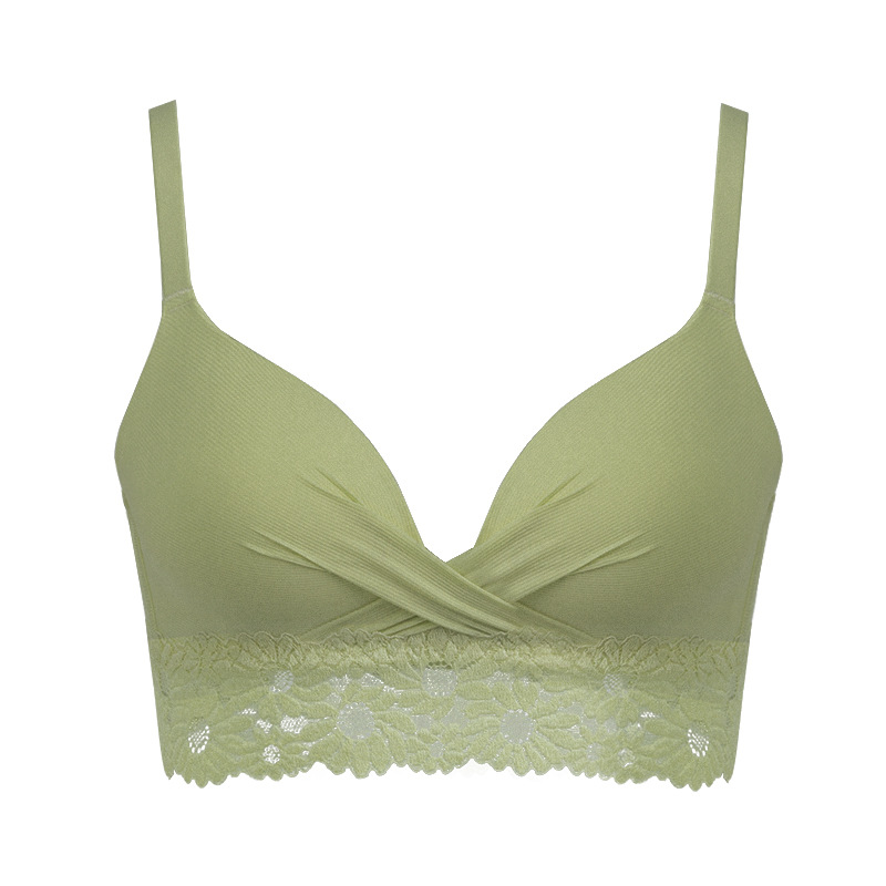 Ladies Sexy Thread Jacquard Cross Back Crop Top Brief V-neck Pad Brassiere Women Wireless Bralette Girls Lace Panties Bra Set