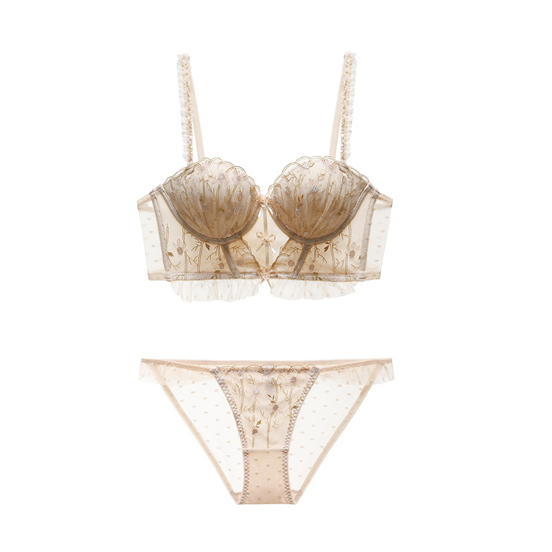 Body Sculpting Lace Embroidered Vintage Corset Bra Embroidery Bra Underwear Set