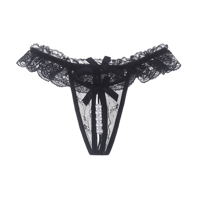Lace Thong Pearl Panties Transparent Low Waist G-String Fashion Babydoll Lingerie for Valentines Everyday Style Plain Dyed