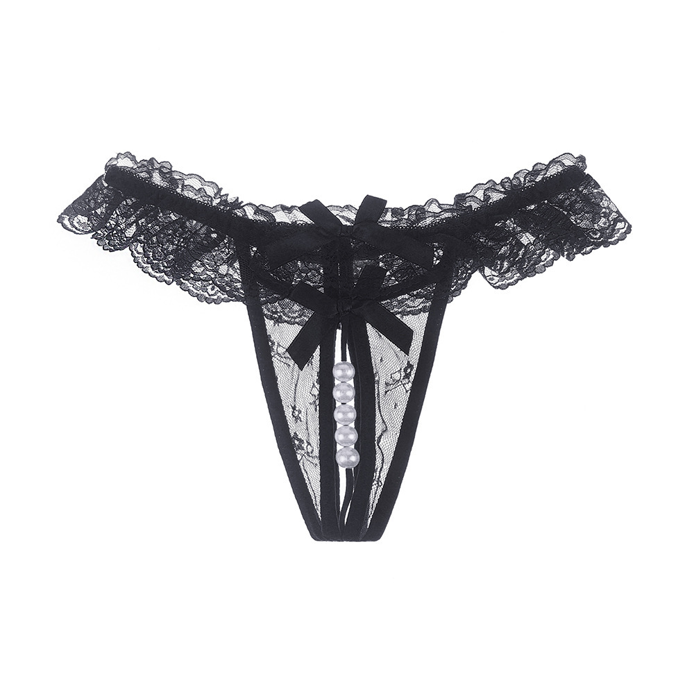 Lace Thong Pearl Panties Transparent Low Waist G-String Fashion Babydoll Lingerie for Valentines Everyday Style Plain Dyed