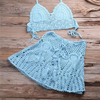 Women High Waist Crochet Swimsuit With Skirt Shell Hollow Out Swimwear Cover Up
