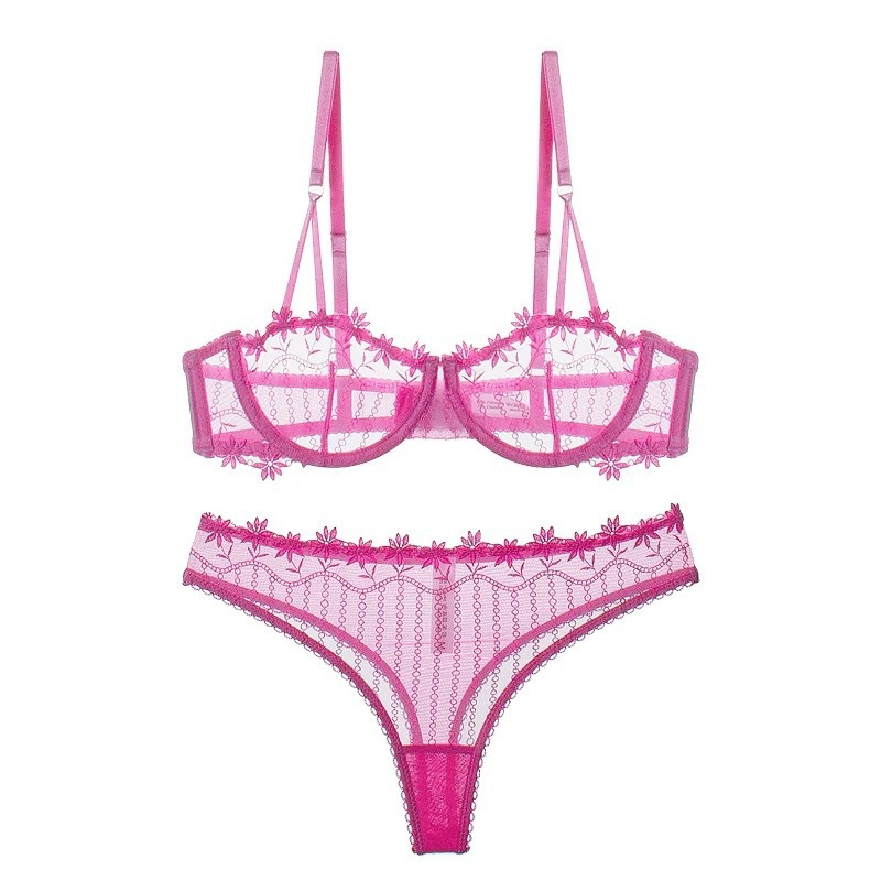 Super Thin Transparent Lace Bra Breathable Sexy Embroidery comfort Set Bow See Through Women Sexy Underwear