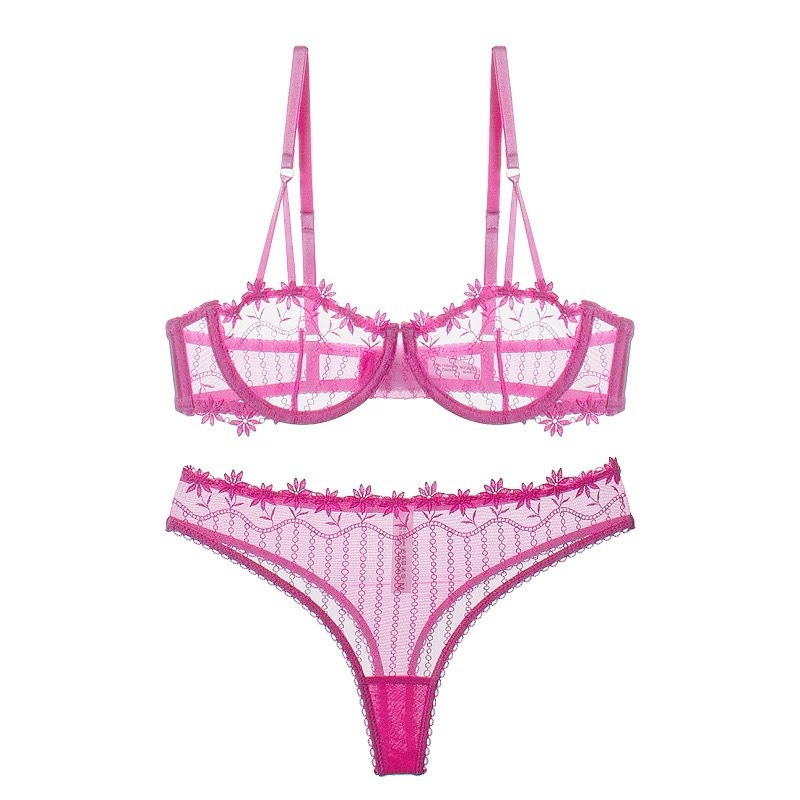 Super Thin Transparent Lace Bra Breathable Sexy Embroidery comfort Set Bow See Through Women Sexy Underwear