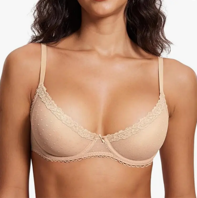 Form-fitting Lace Bra See-through Translucent Mesh Comfortable Breathable Women's Bra with Underwire
