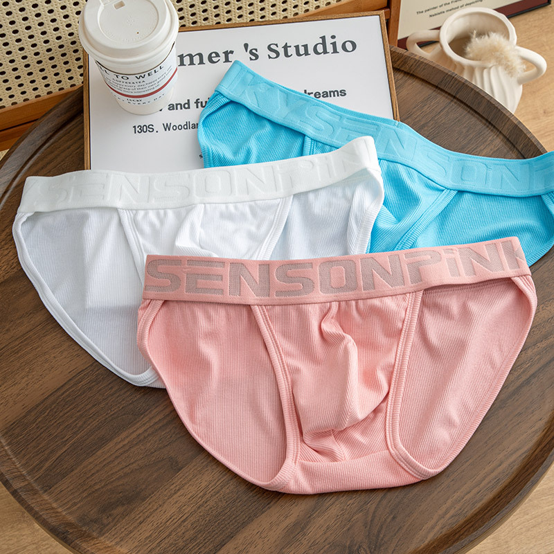 Men's Mid-Waist Modal Ribbed High-Cut Briefs Comfortable XL Sexy Print Shorts Knitted Fabric Men's Underwear Waist