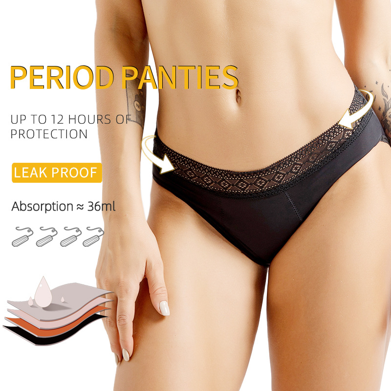 Women's Fully Protective 4-layer Lace Panties Washable Women's Menstrual Panties Leak-proof Menstrual Pants