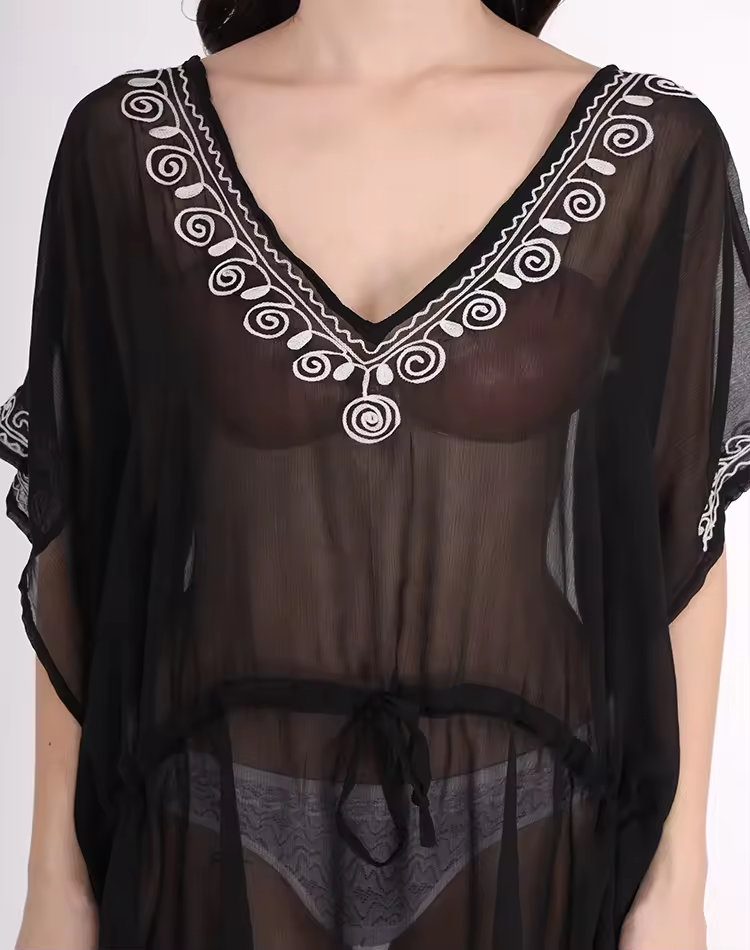 New Design Embroidered Elegant Style Beaded Sequins Kaftan Caftan Top Woman Blouse One Size