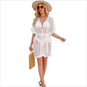 Sexy Hollow Knit Beach Out Holiday Knitted Tops Crochet Bikini Beach Cover Up Women's Tunic