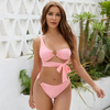 Custom Logo Private Label Swimsuit Pink Color Split Swim Wear Bikini Sexy One Shoulder Bikini Swimsuit