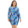 Plus Size One-Piece Swimsuit For Women Modest Print Plus Size Long Sleeve Swimwear