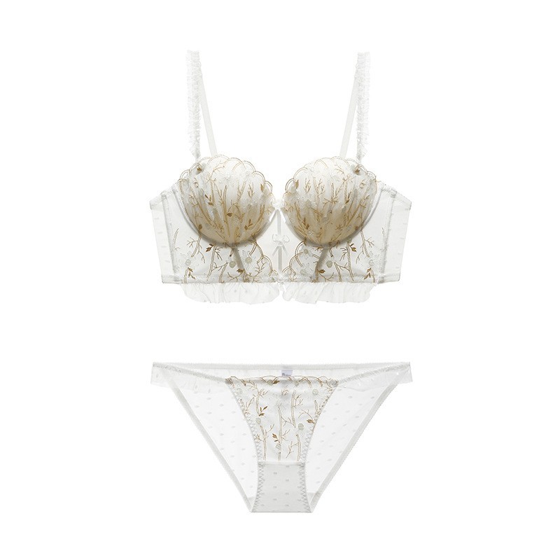 Body Sculpting Lace Embroidered Vintage Corset Bra Embroidery Bra Underwear Set