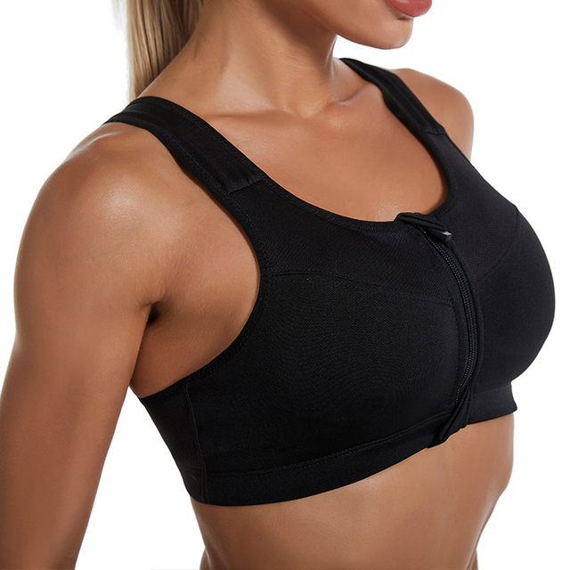 Plus Size Sports Bra with Zipper Fitness Bra for Running Gym Tops Women Yoga Top Adjustable Straps Sport Bra