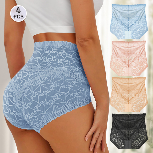 High Waisted Panty Women Tummy Control Underwear Sexy Panties Briefs Breathable Women's Lace Panties