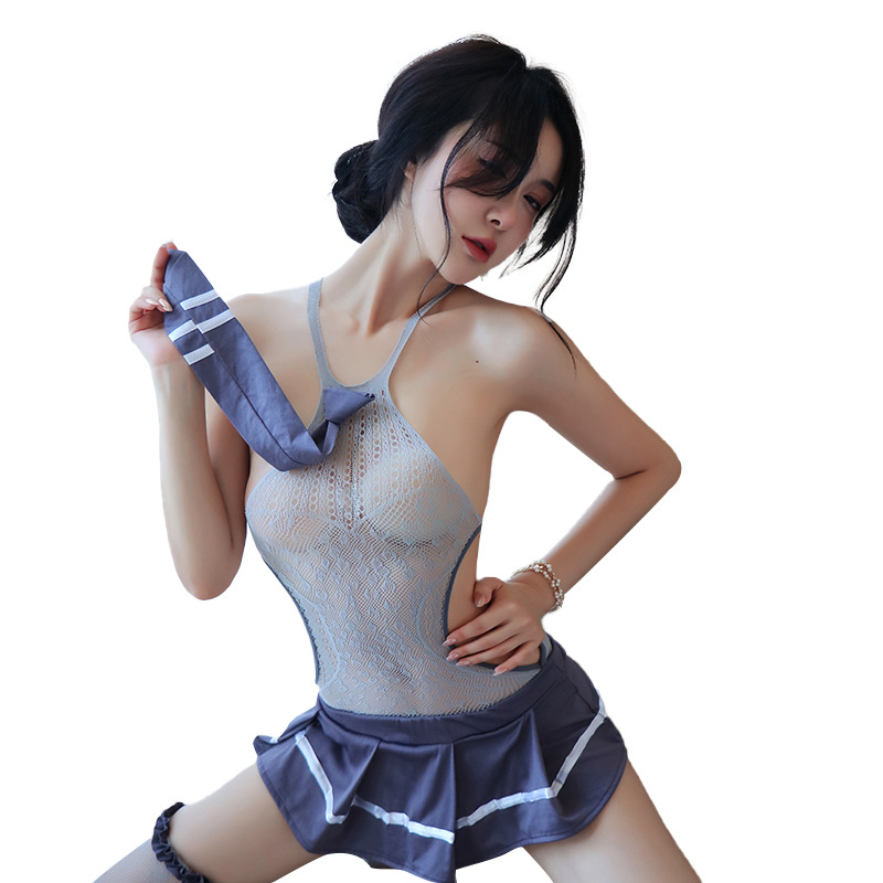 Sexy Lingerie Japanese Student Uniform Temptation Cosplay Costume Perspective Schoolgirl Mini Dress Mesh Underwear Stockings