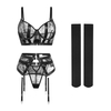  Four-Piece Set for Women Garter Silk Stockings Bra with Steel Ring Lace Alluring Women's Underwear