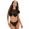 Plus Size Manufacture Mesh Front Short Sleeves Sexy Two Pieces Bikini Sets