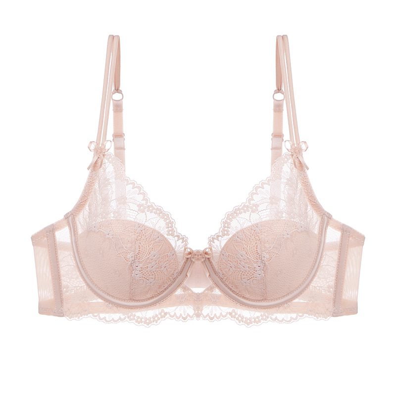 Lace Bow Sexy Bra Set & Briefs Pure Lace for Big & Small Chest Comfortable Gathering for Small Chest