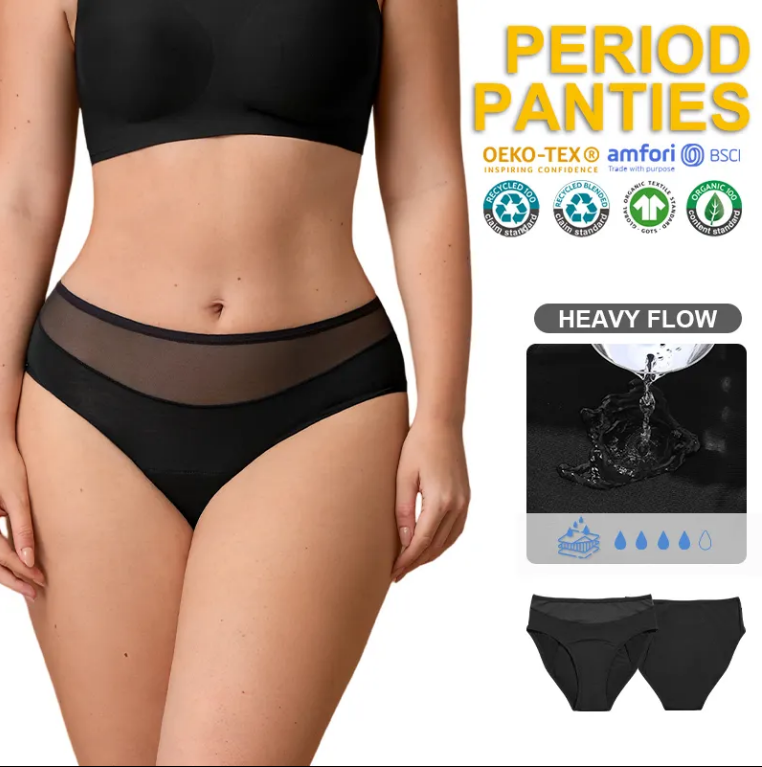 High Waist Organic Cotton Heavy Flow Reusable Culotte Menstrual Underwear Leakproof Period Panties