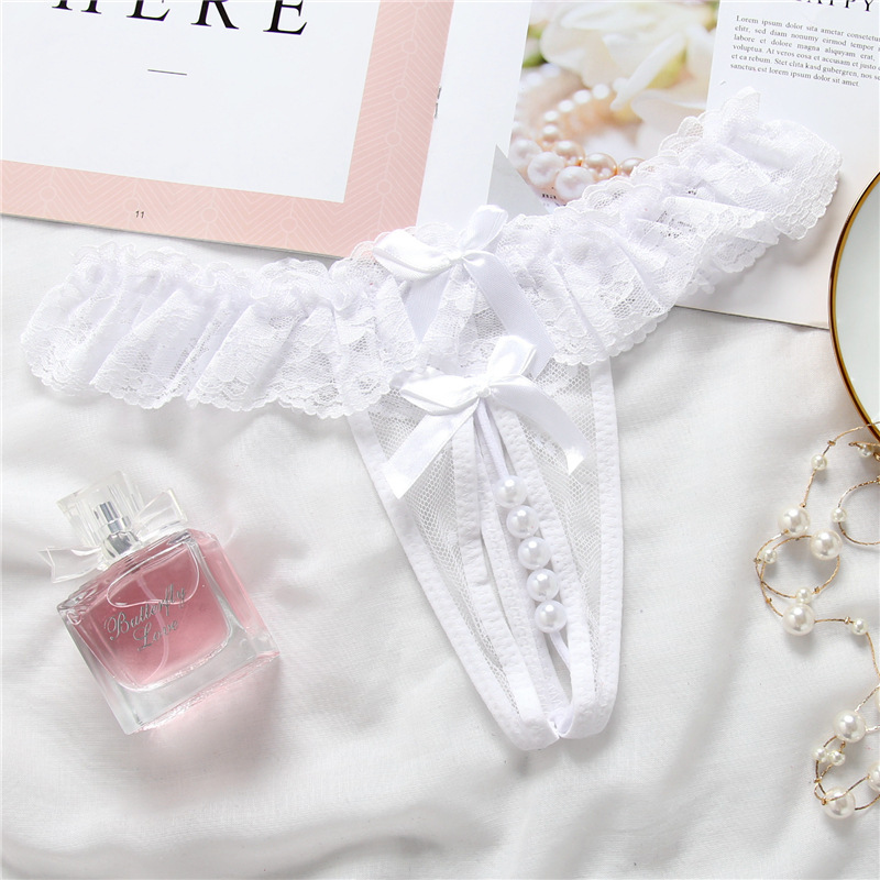Lace Thong Pearl Panties Transparent Low Waist G-String Fashion Babydoll Lingerie for Valentines Everyday Style Plain Dyed