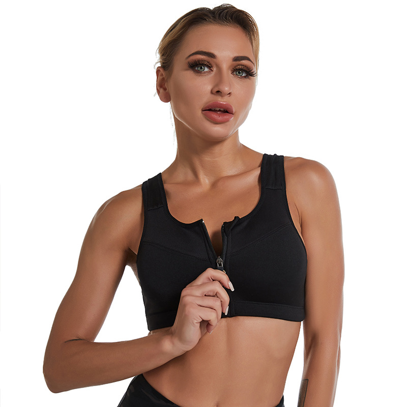 Plus Size Sports Bra with Zipper Fitness Bra for Running Gym Tops Women Yoga Top Adjustable Straps Sport Bra