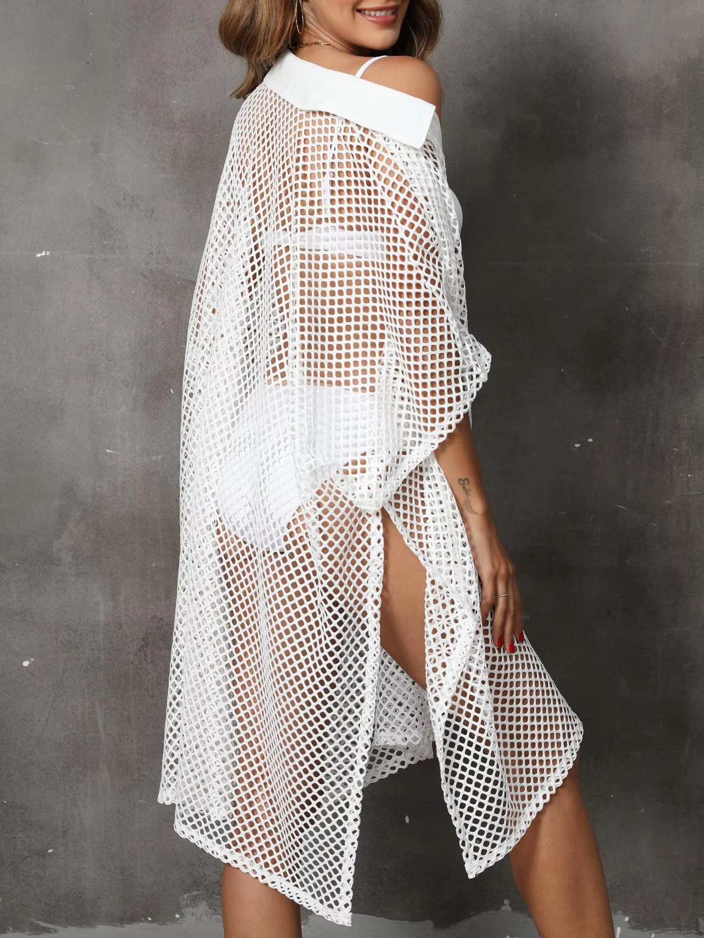Women Sexy Summer Mesh Shirt Bikini Beach Cover Up Dress Beach Shirt