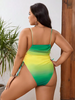 Large One Piece Swimsuit Gradient Color Print Side Lace-Up High Leg Swimwear Plus Size Beachwear Fat Women Swim Suit