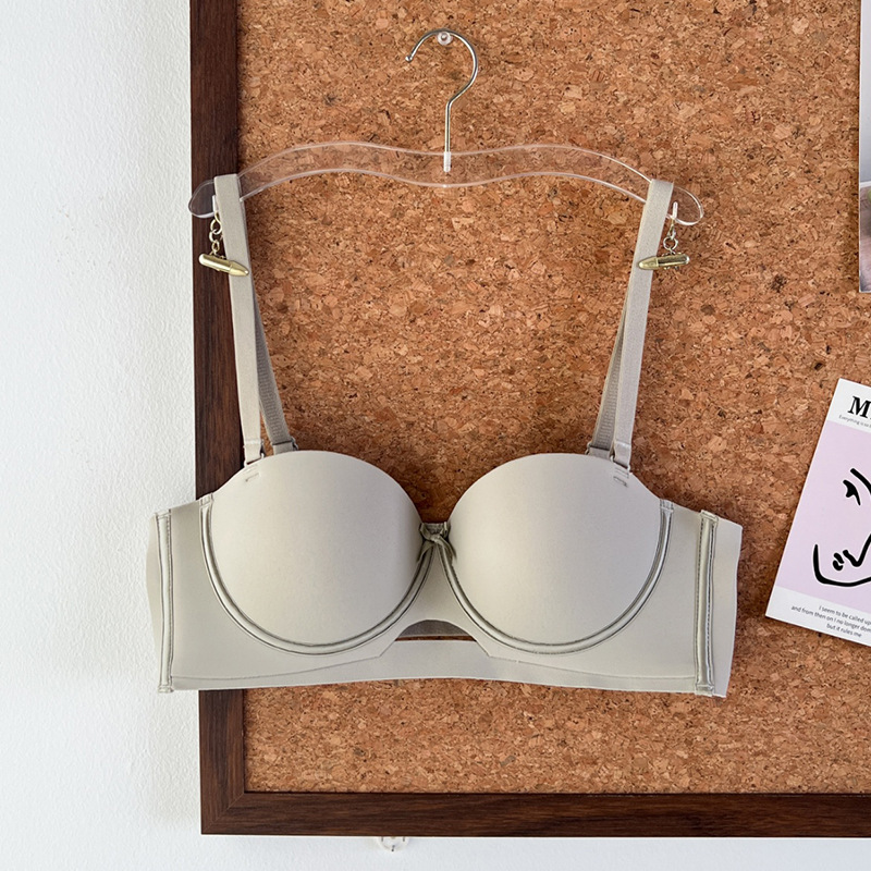 Women's Summer Sexy Half-Cup Non-Marking Glow Bra Thin Nylon Solid Strapless Non-Slip Underwire Small Chest Push-Up Non-Marking