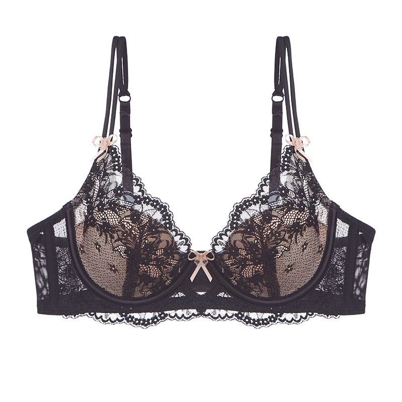 Lace Bow Sexy Bra Set & Briefs Pure Lace for Big & Small Chest Comfortable Gathering for Small Chest