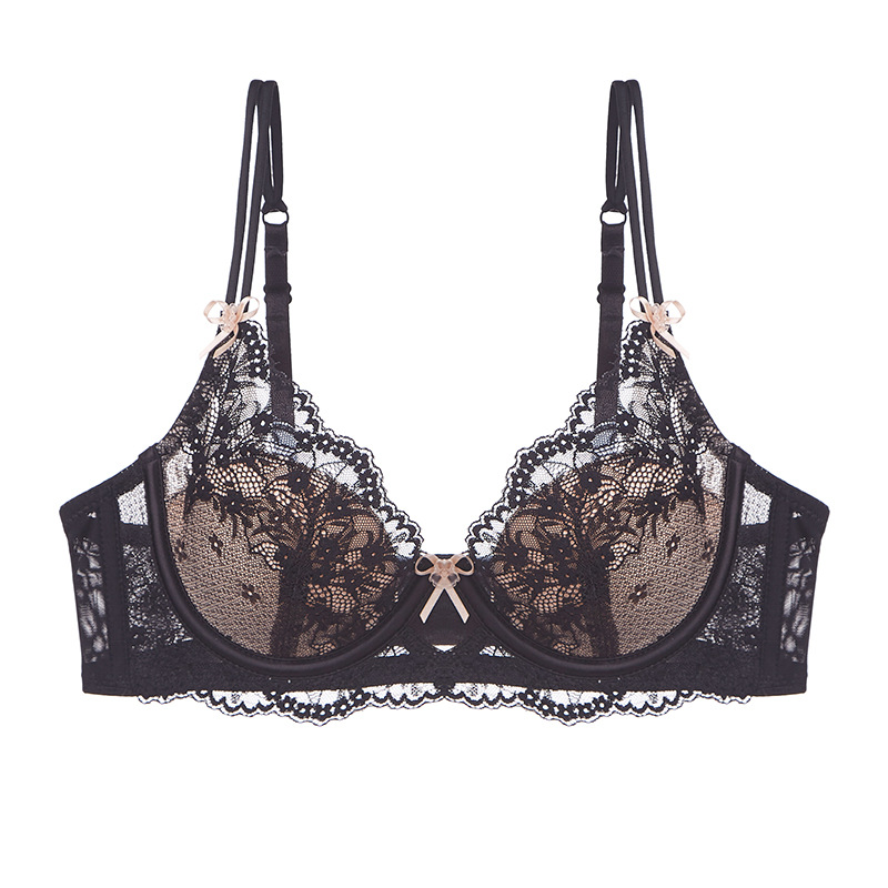 Lace Bow Sexy Bra Set & Briefs Pure Lace for Big & Small Chest Comfortable Gathering for Small Chest