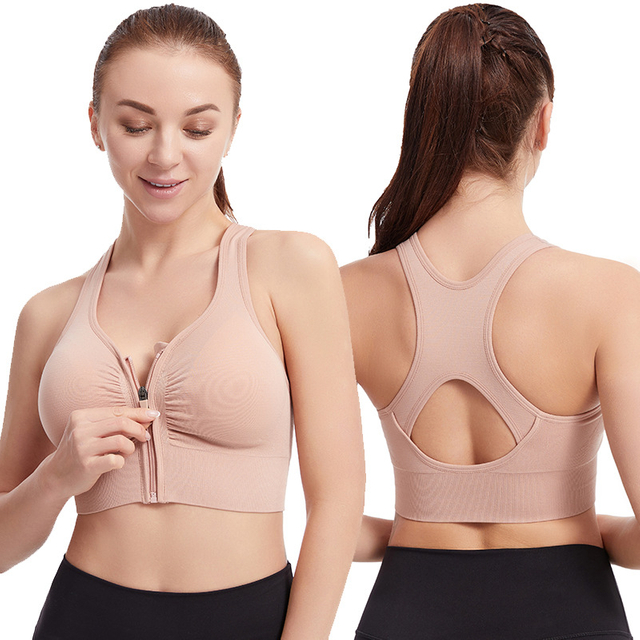 Plus Size Shock-absorbing Sports Yoga Underwear Cross Back Front Zipper Fitness Bras
