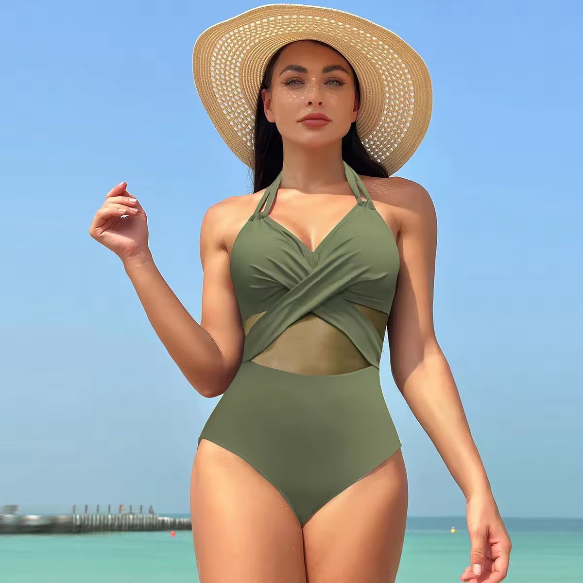 Summer New Women One Piece Swimsuit Black Color Swimming Suit