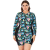 Plus Size One-Piece Swimsuit For Women Modest Print Plus Size Long Sleeve Swimwear