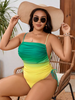 Large One Piece Swimsuit Gradient Color Print Side Lace-Up High Leg Swimwear Plus Size Beachwear Fat Women Swim Suit